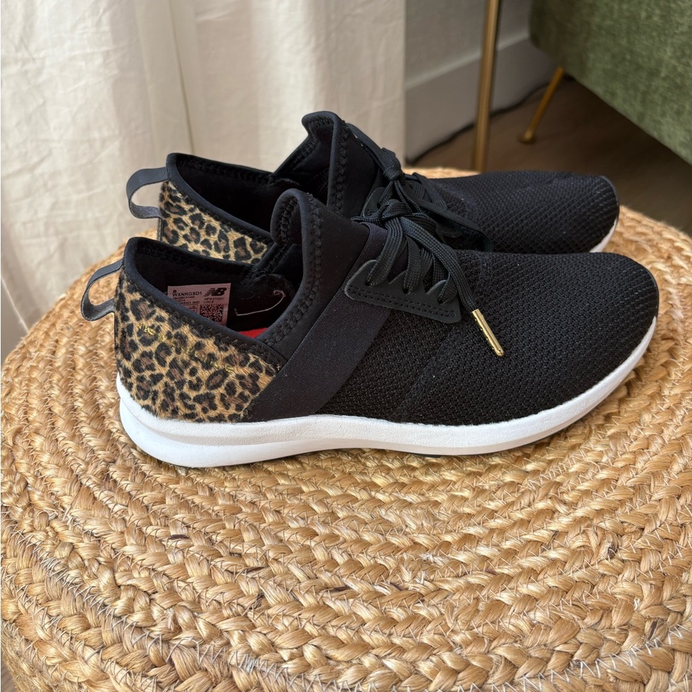 New Balance Knit Sneakers with Leopard Heel Accent